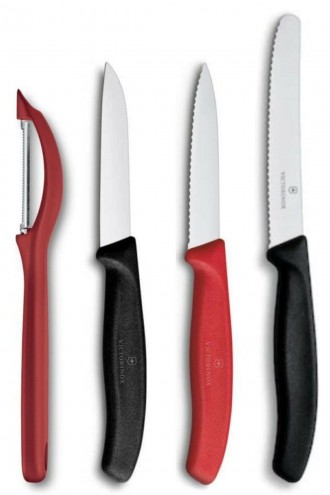 Victorinox Siyah Kırmızı 4 'lü Soyacak ve Bıçak Seti